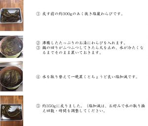 あく抜き塩蔵わらびの戻し方